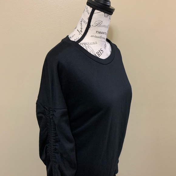 Lush Black Ruched Drawstring Long Sleeve Mini Dress Size Large - Picture 10 of 15